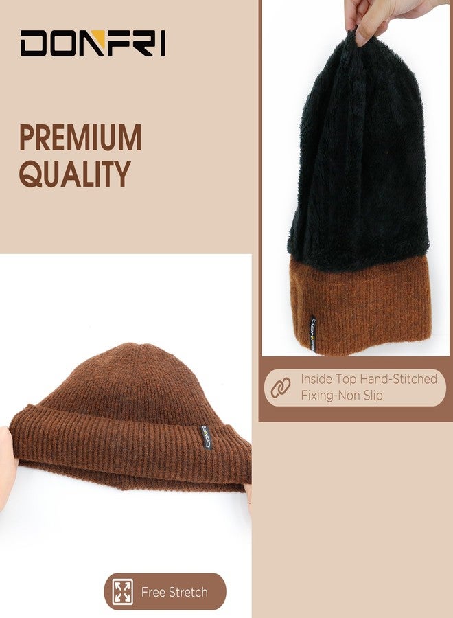 Donfri Wool Winter Beanie Hats Men Women Brown Fleece Lined Super Soft Warm for Winter Skull Knit Beanie Gift - Image 5
